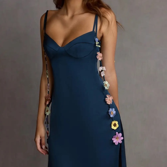 NWT Azazie Atelier Maxi Slip Dress 16 Lorelei Navy Multi Floral Special Occasion - Picture 6 of 16